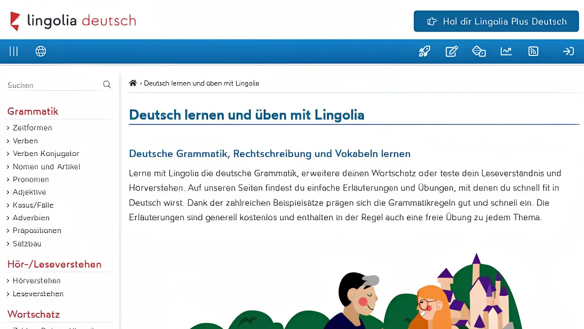 Website Lingolia Deutsch có nhiều bài ngữ pháp giúp hệ thống lại kiến thức